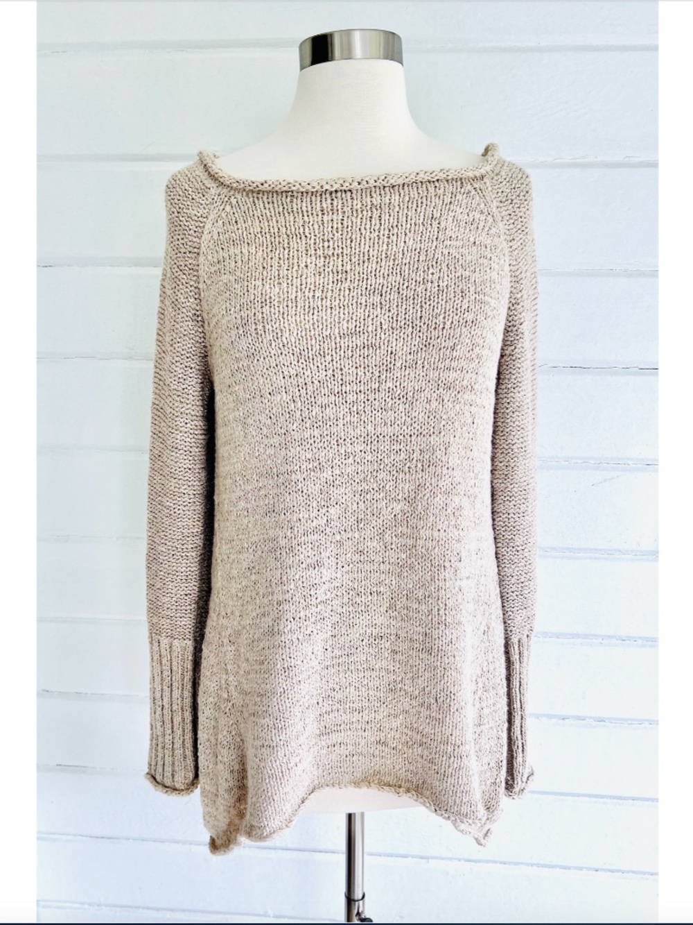 DONNA KARAN Linen Blend Sweater - Sand - S